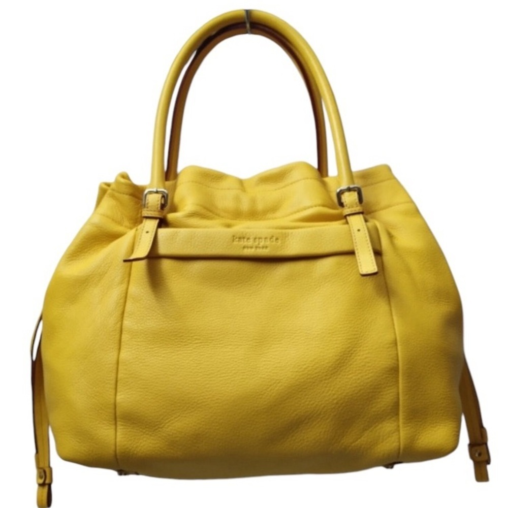 Kate Spade Yellow Pebbled leather Drawstring double handle Satchel Shoul…